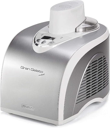 Ariete 693 Heladera Gran Gelato, Máquina para hacer Helados Autoenfriante de Metal con Compresor, 135 W, Cesta extraíble de 1 L, Helados aRrtesanales y Sorbetes, Pantalla LCD, Blanco Plateado